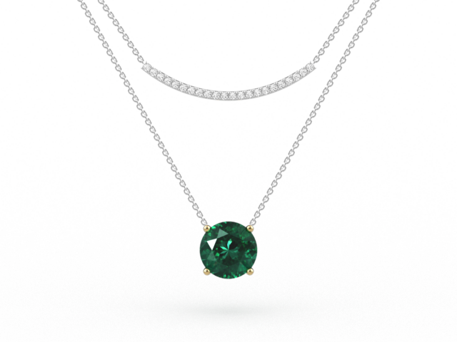 Round Cut Emerald & Diamond Pavé Necklace