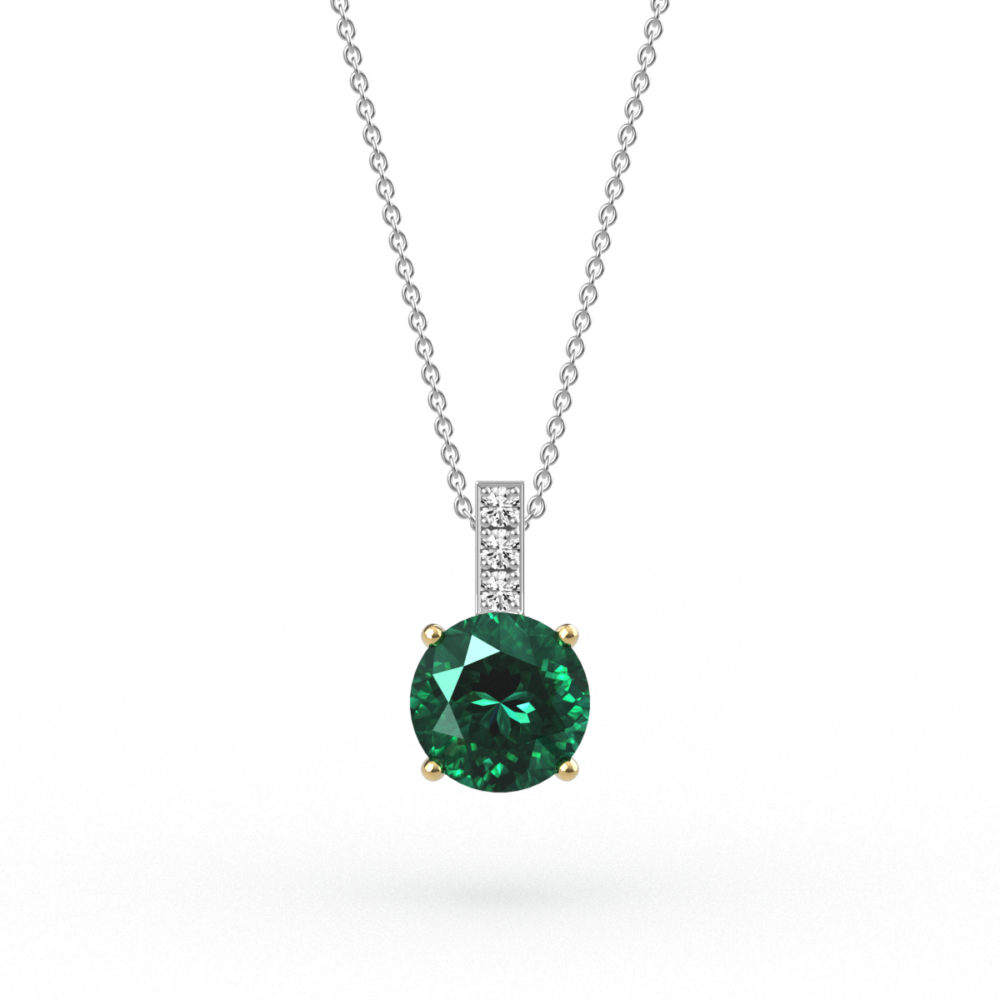 Round Cut Emerald & Diamond Pendant