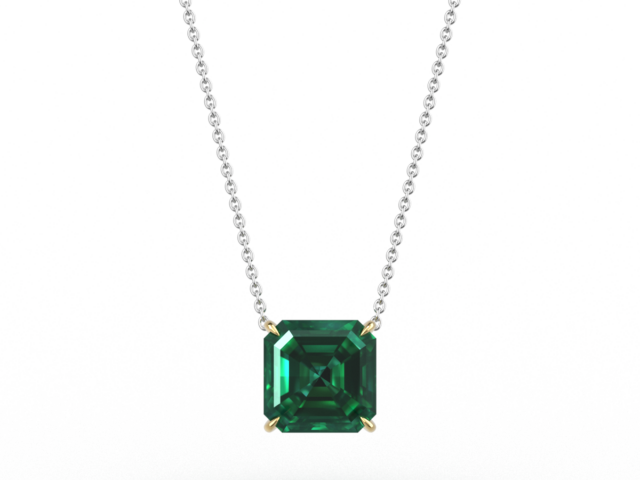 Square Octagon Cut Emerald Floating Pendant