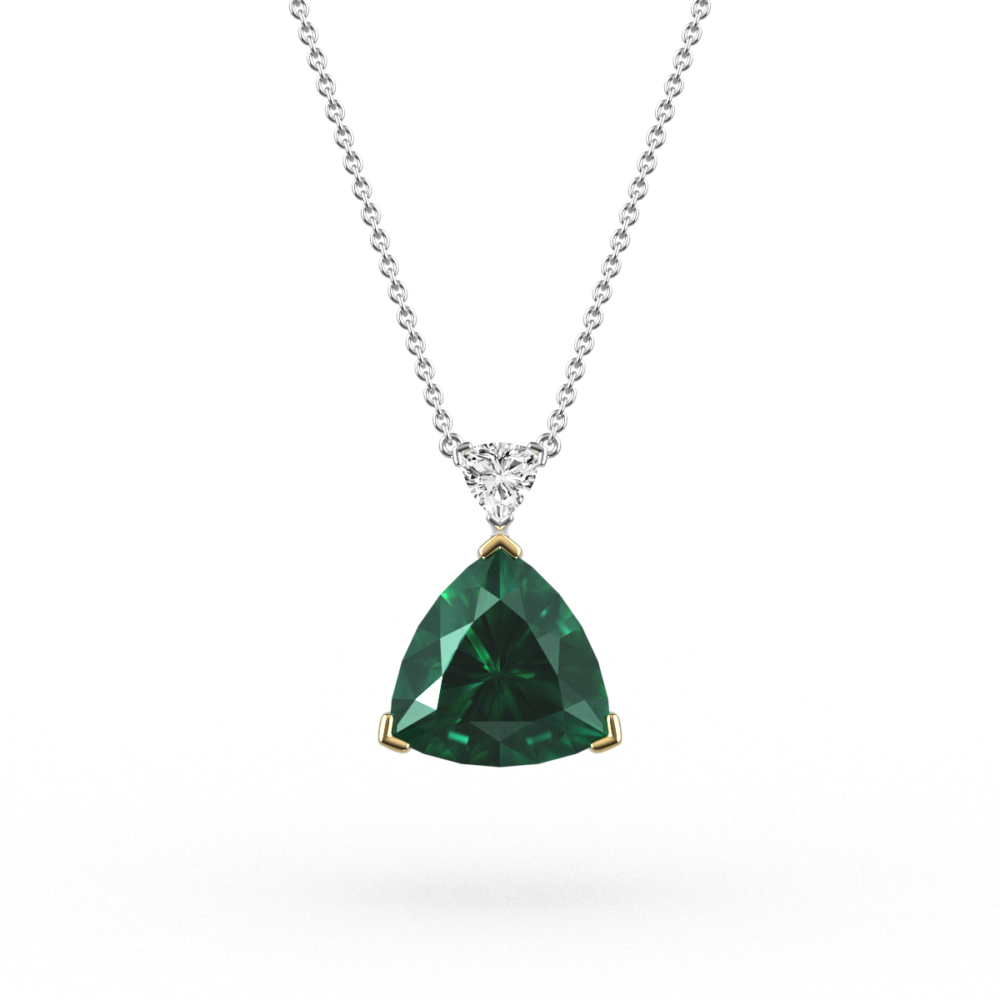 Trilliant Cut Emerald & Diamond Pendant