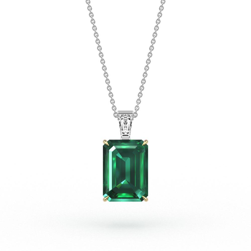 Emerald Cut Emerald & Diamond Pendant