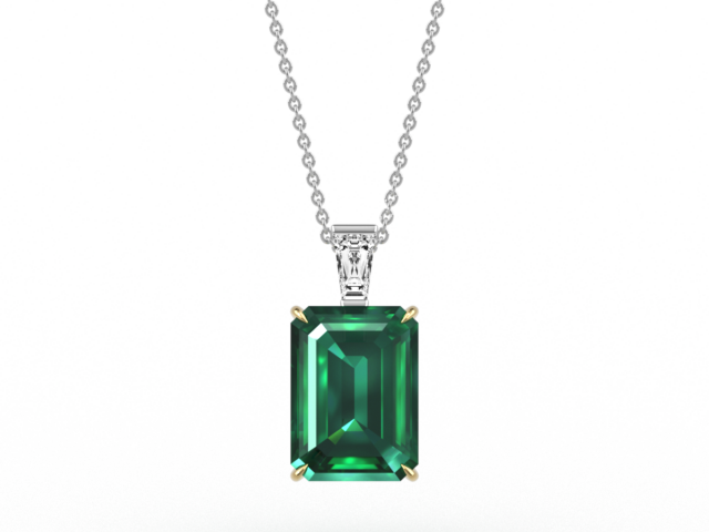 Emerald Cut Emerald & Diamond Pendant
