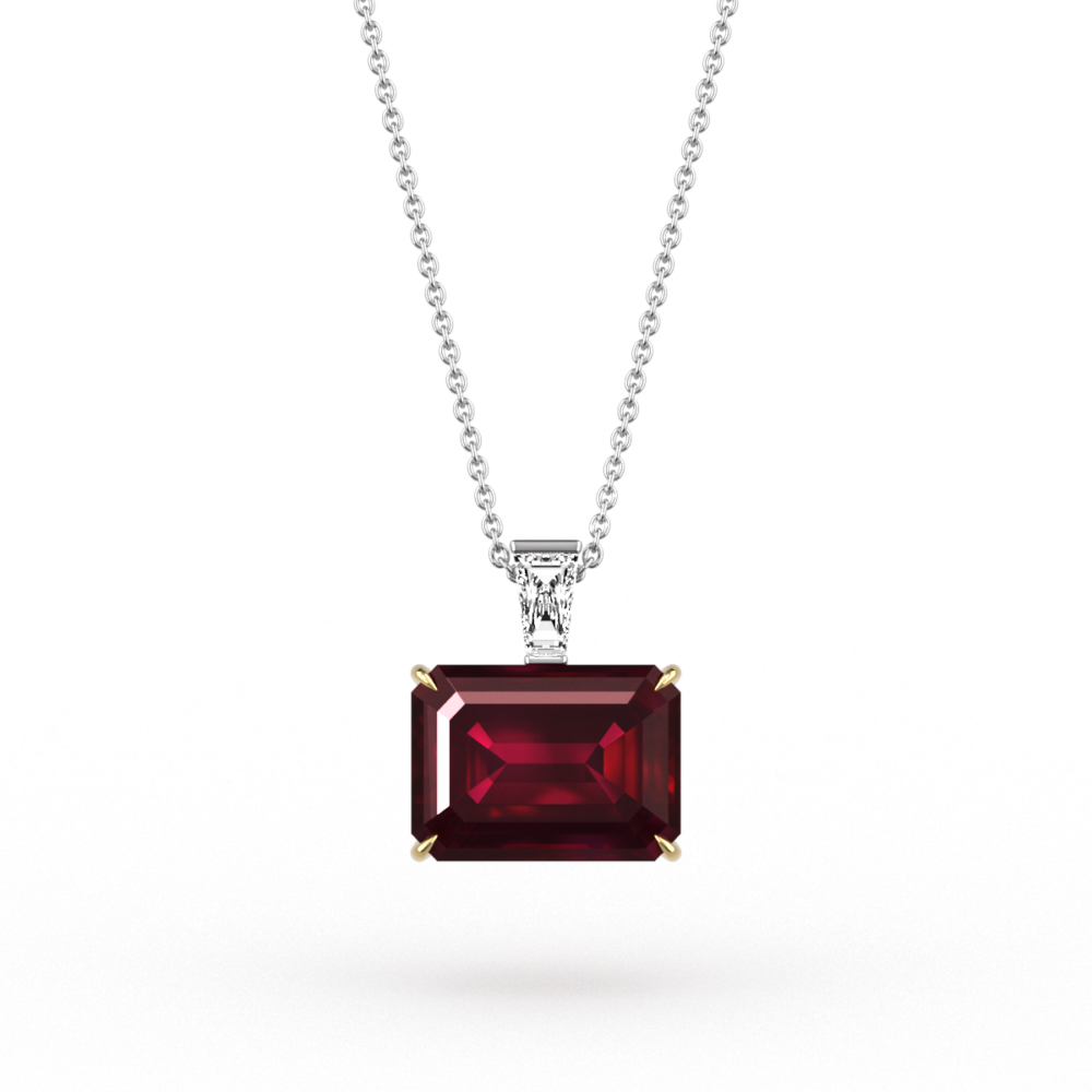 Emerald Cut Ruby & Diamond Pendant