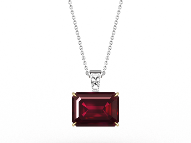 Emerald Cut Ruby & Diamond Pendant