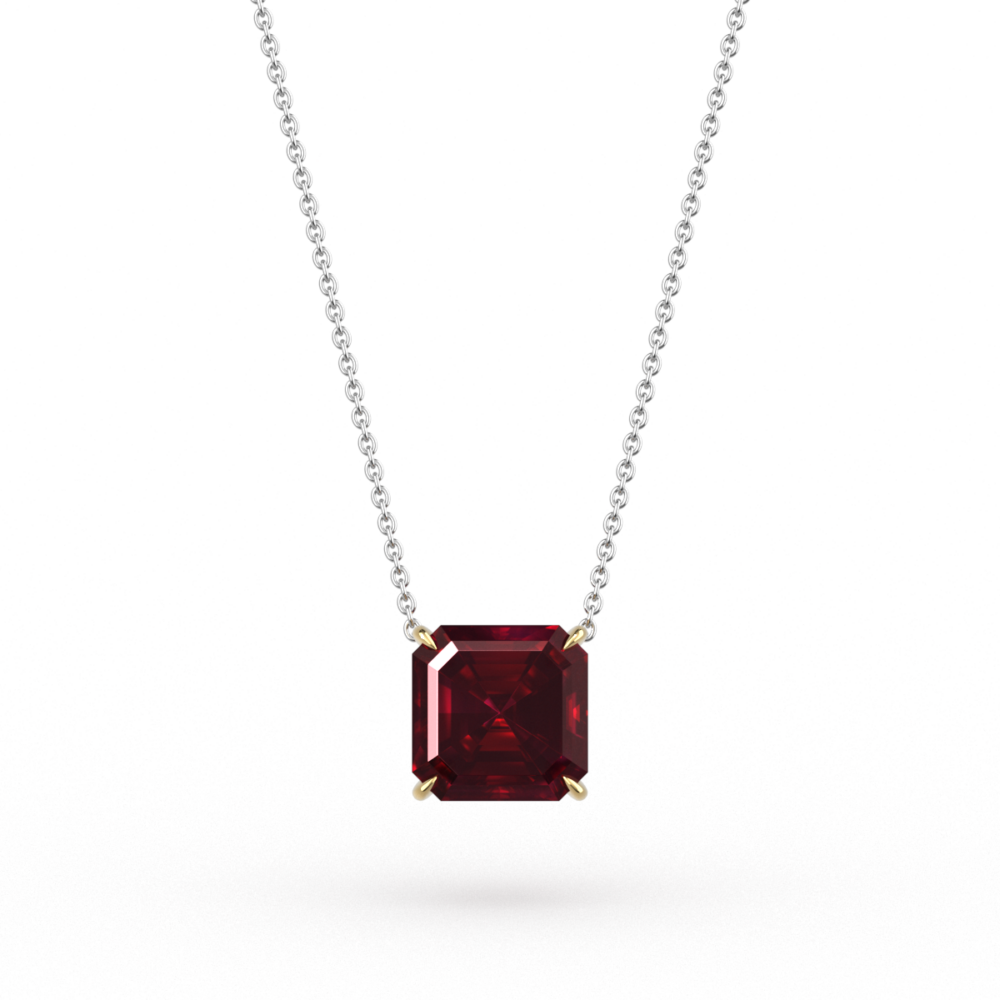 Square Octagon Cut Ruby Floating Pendant