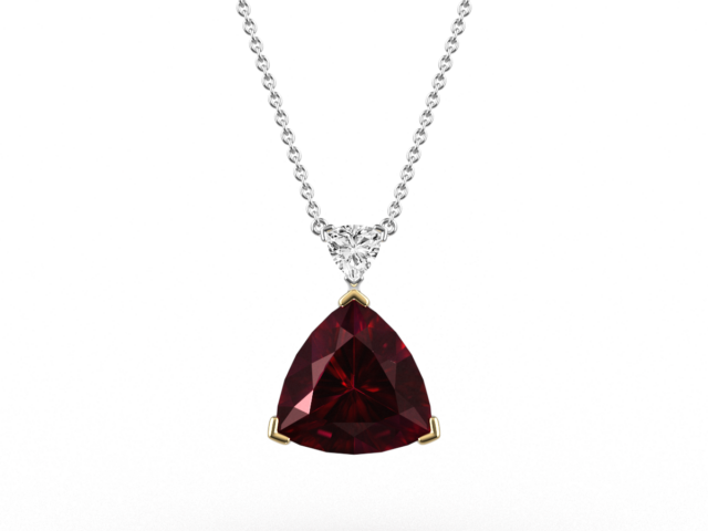 Trilliant Cut Ruby & Diamond Pendant