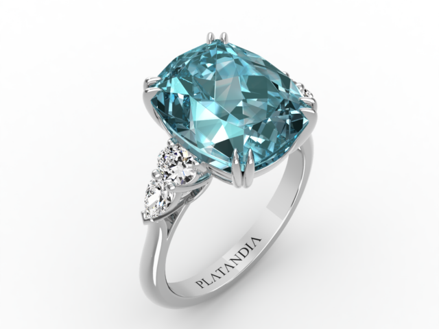 Cushion Cut Aquamarine & Diamond Ring