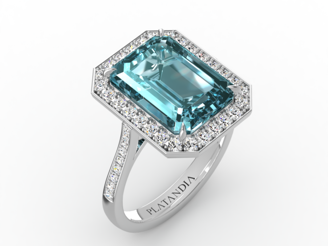 Emerald Cut Aquamarine Halo Ring