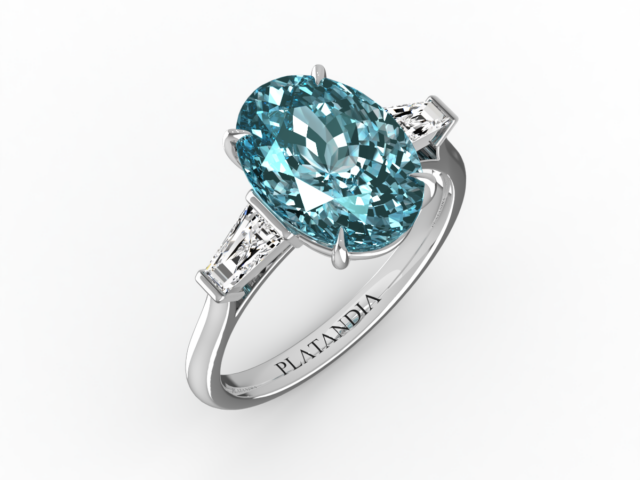 Oval Cut Aquamarine & Diamond 3-Stone Ring