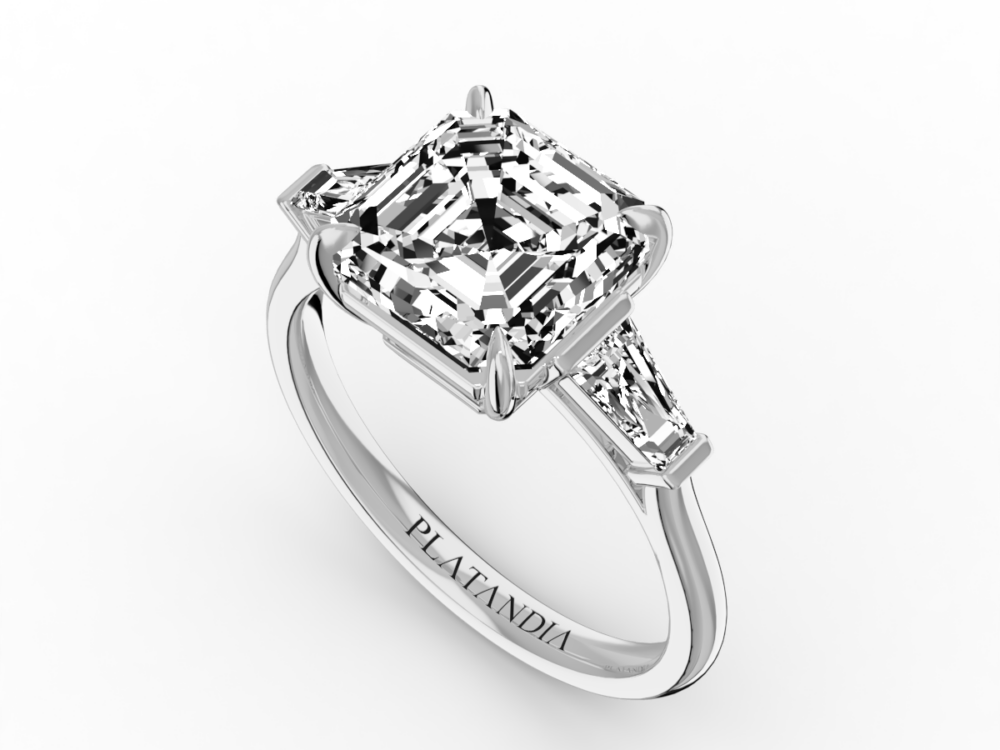 Square Octagon Cut Diamond 3-Stone Ring