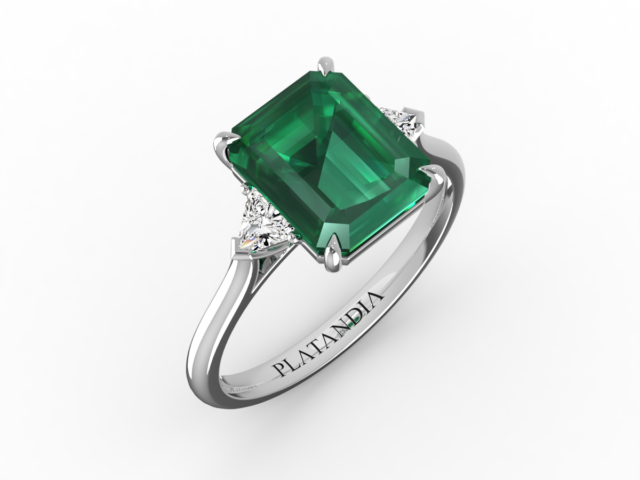 Emerald Cut Emerald & Diamond 3-Stone Ring