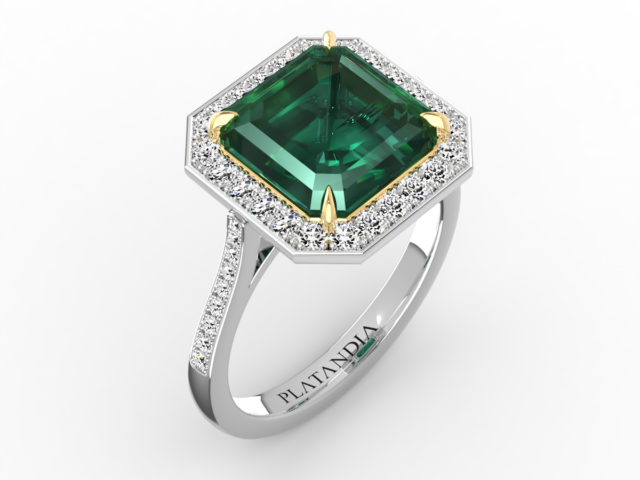 Square Octagon Cut Emerald Halo Ring