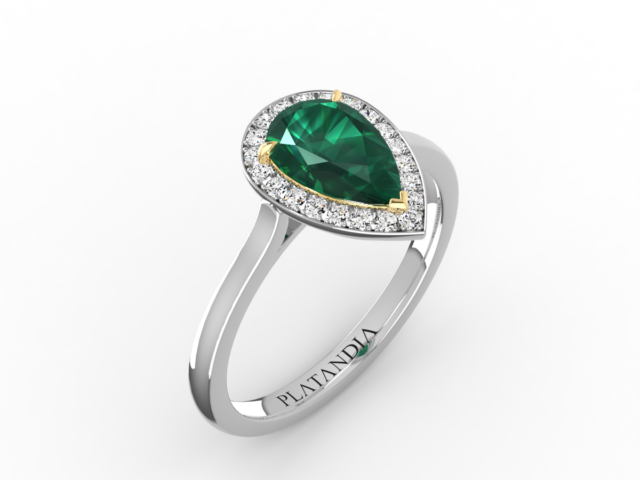 Pear Cut Emerald Halo Ring