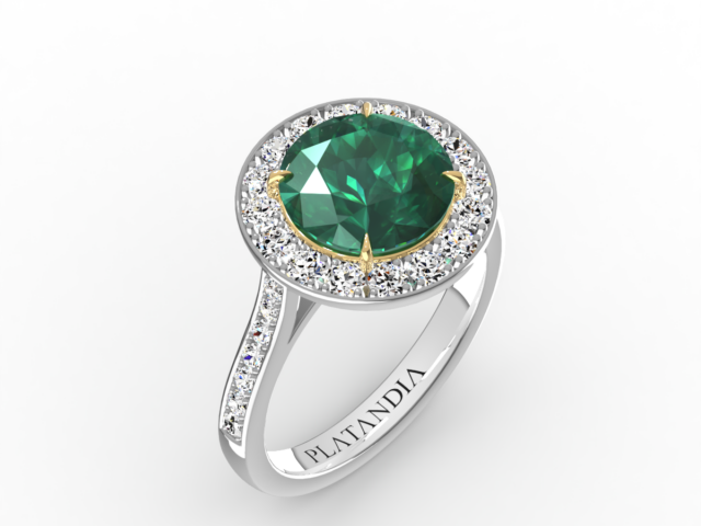 Round Cut Emerald & Diamond Halo Ring