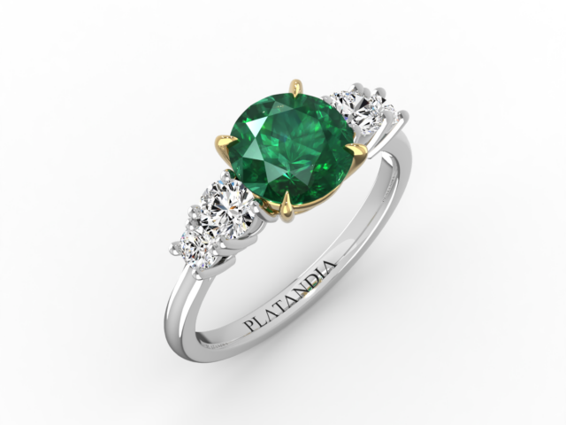 Round Cut Emerald & Diamond 5-Stone Ring