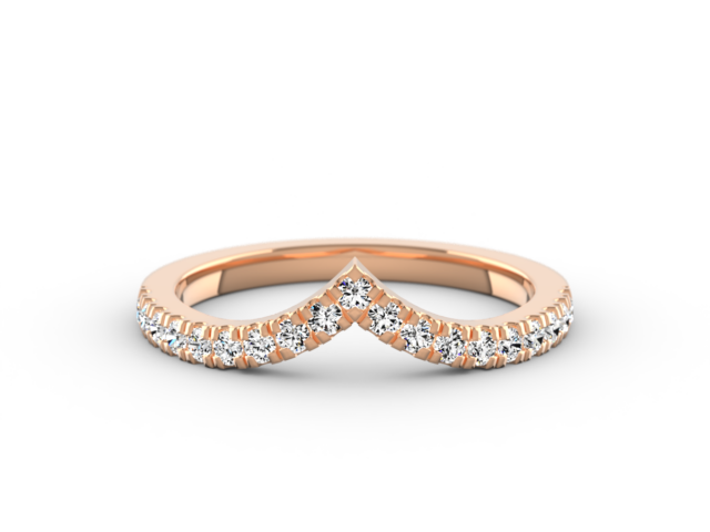 Classic V-Band Ladies Wedding Band in Rose Gold with Pavé