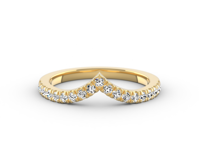 Classic V-Band Ladies Wedding Band in Yellow Gold with Pavé