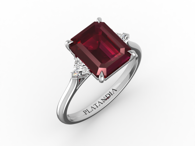 Emerald Cut Ruby & Diamond 3-Stone Ring