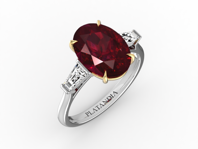 Oval Cut Ruby & Diamond 3-Stone Ring