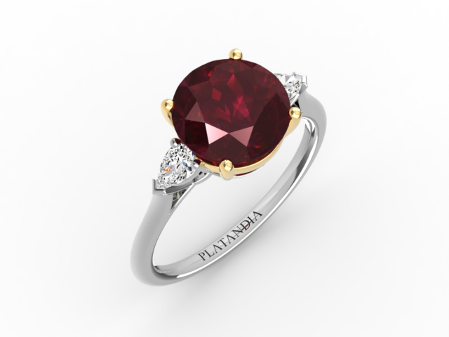Round Cut Ruby & Diamond 3-Stone Ring