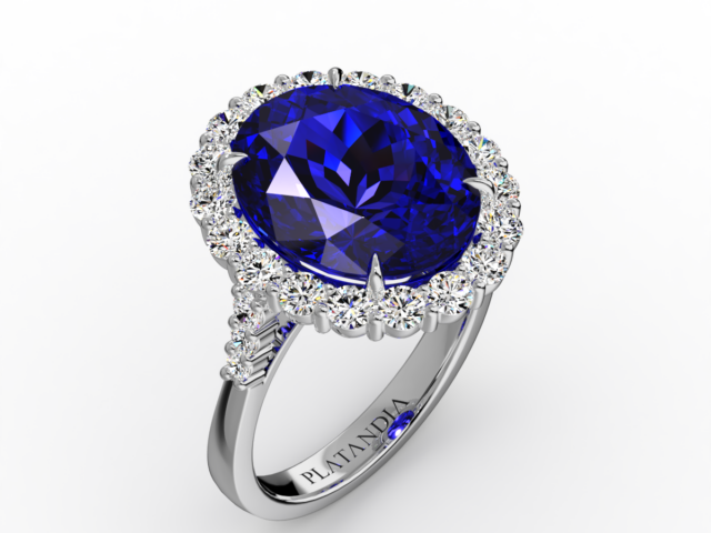 Oval Cut Tanzanite Ring with Diamond Halo