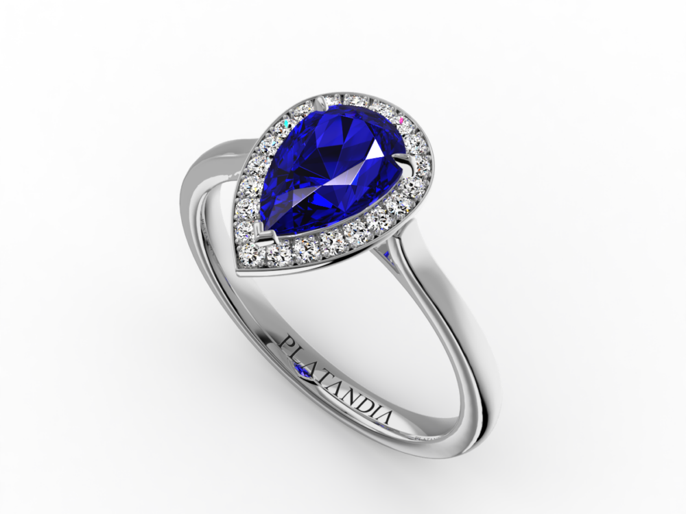 Pear-Cut Tanzanite Ring with Diamond Halo